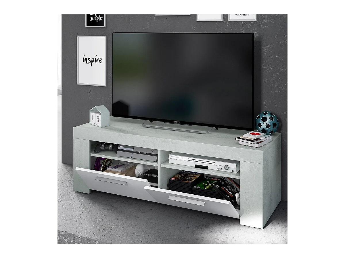 Mobile porta TV moderno televisione salotto BIANCO + CEMENTO 120X40X42 - 016621L