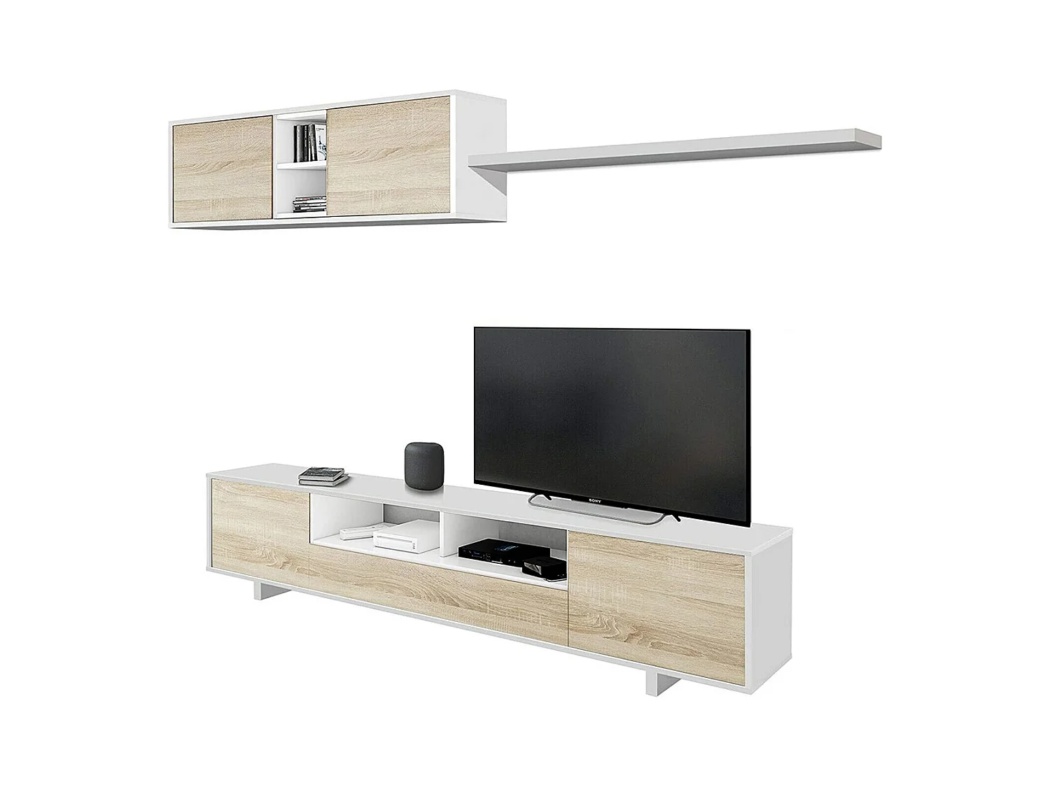 Parete attrezzata soggiorno moderna mobile TV pensile sala pranzo salotto ROVERE+BIANCO 200 X 41 X 46 cm - 1F6682BO