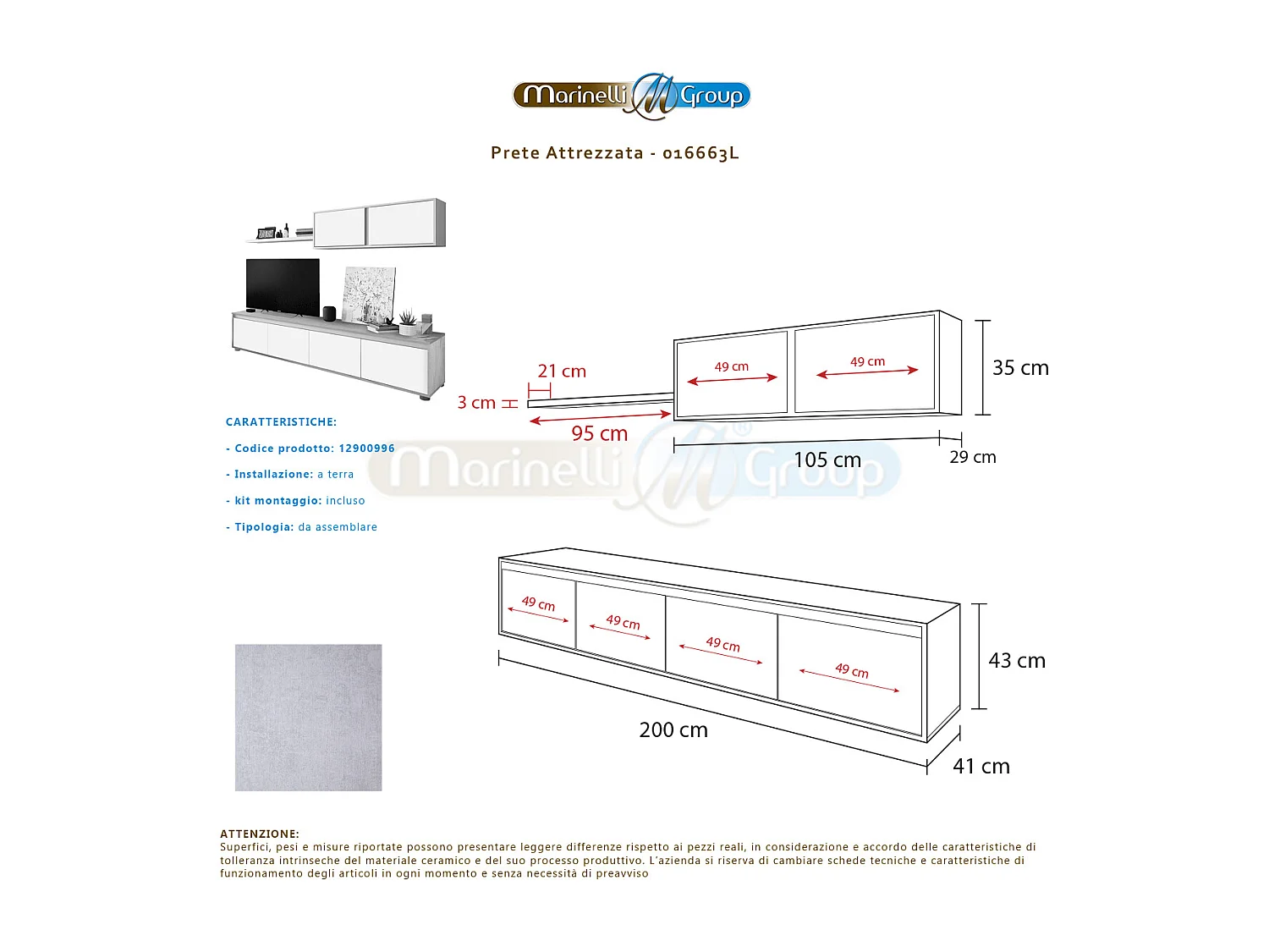 Parete attrezzata soggiorno moderna mobile TV pensile mensola sala pranzo salotto CEMENTO+BIANCO 200 X 41 X 43 cm - 016663L