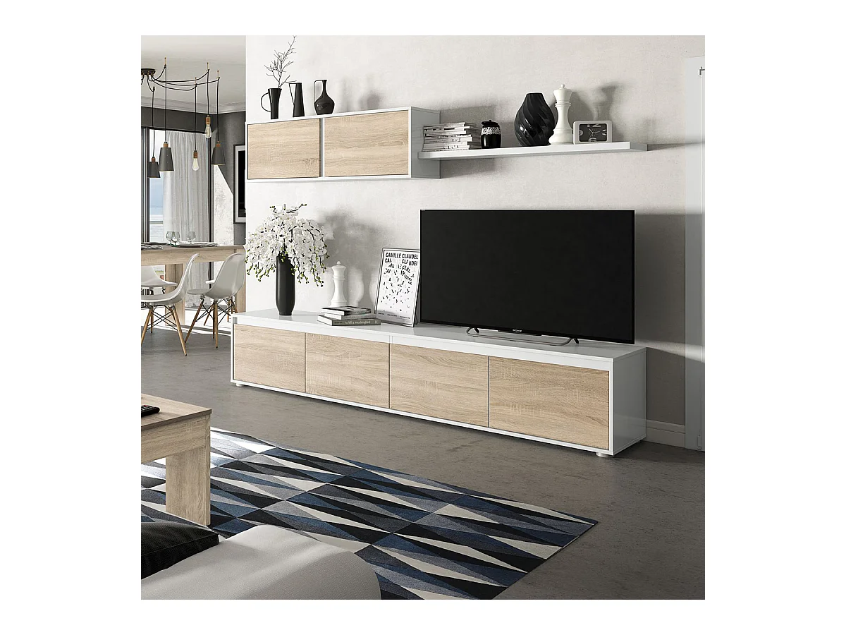 Parete attrezzata soggiorno moderna mobile TV pensile mensola sala pranzo salotto ROVERE+BIANCO 200 X 41 X 43 cm 0F6663A