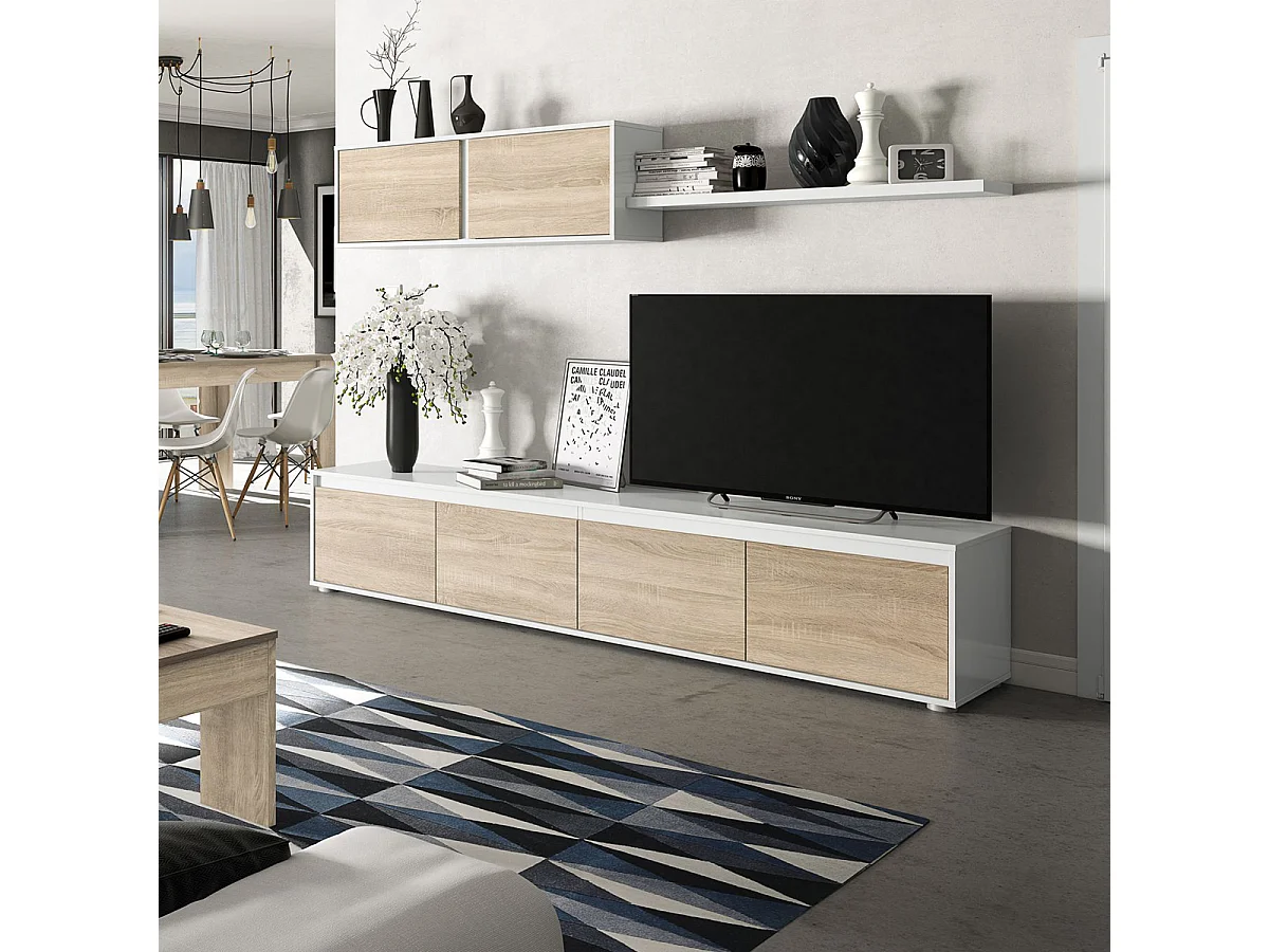 Parete attrezzata soggiorno moderna mobile TV pensile mensola sala pranzo salotto ROVERE+BIANCO 200 X 41 X 43 cm 0F6663A