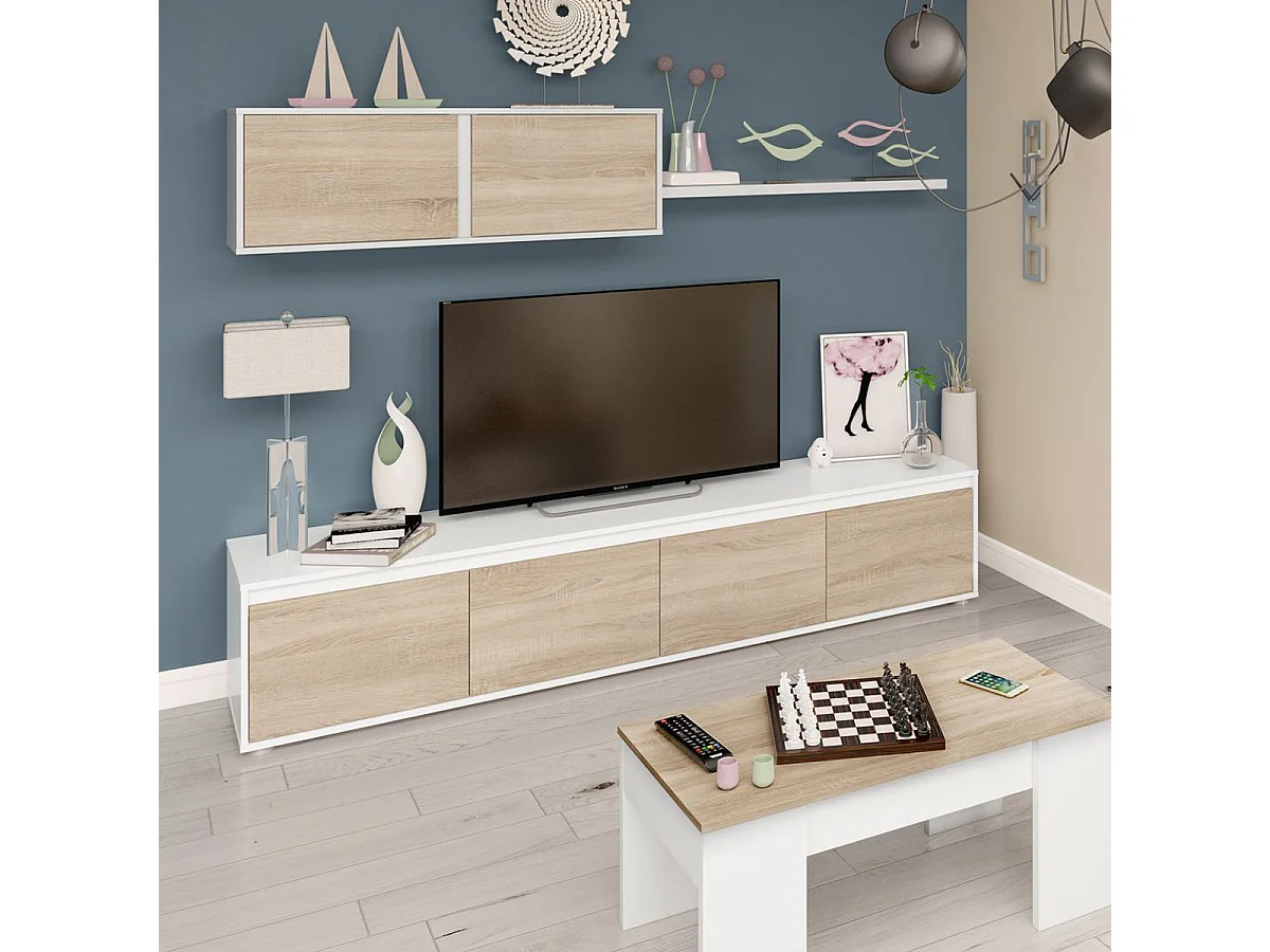 Parete attrezzata soggiorno moderna mobile TV pensile mensola sala pranzo salotto ROVERE+BIANCO 200 X 41 X 43 cm 0F6663A