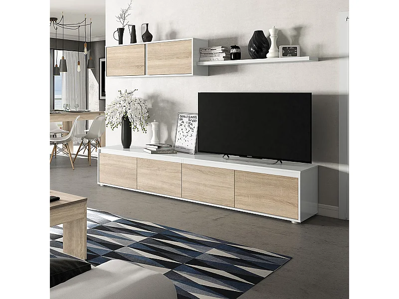 Parete attrezzata soggiorno moderna mobile TV pensile mensola sala pranzo salotto ROVERE+BIANCO 200 X 41 X 43 cm 0F6663A