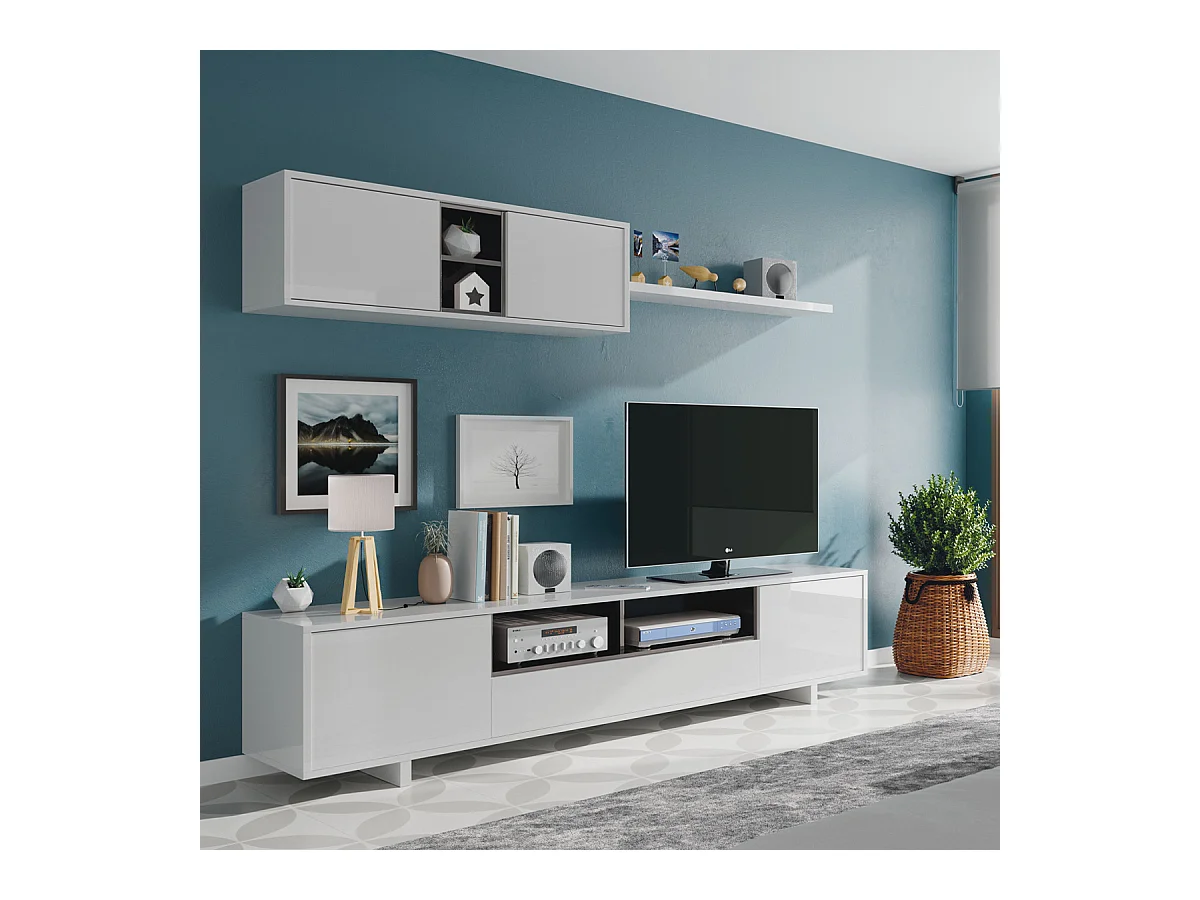 Parete attrezzata soggiorno moderna mobile TV pensile sala pranzo salotto BIANCO 200 X 41 X 46 cm - 0Z6682BO