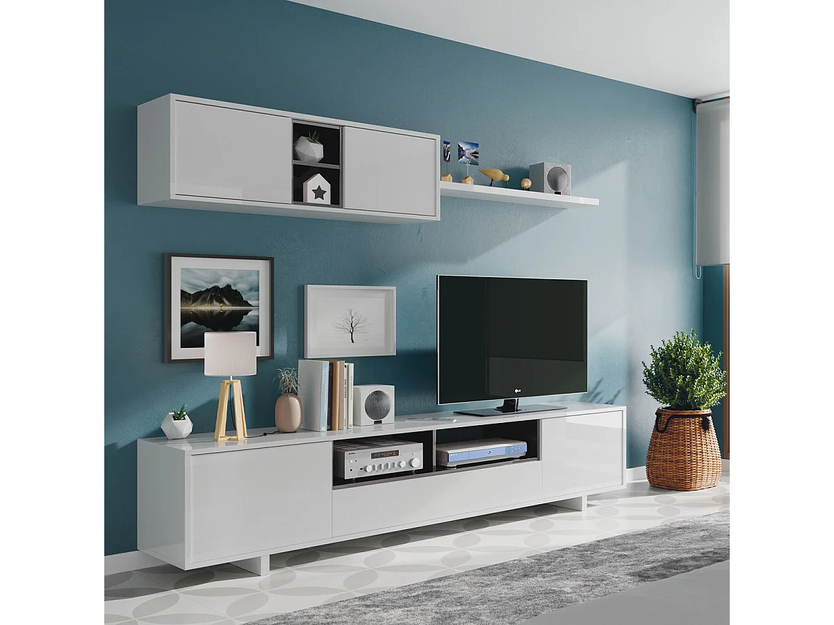 Parete attrezzata soggiorno moderna mobile TV pensile sala pranzo salotto BIANCO 200 X 41 X 46 cm - 0Z6682BO