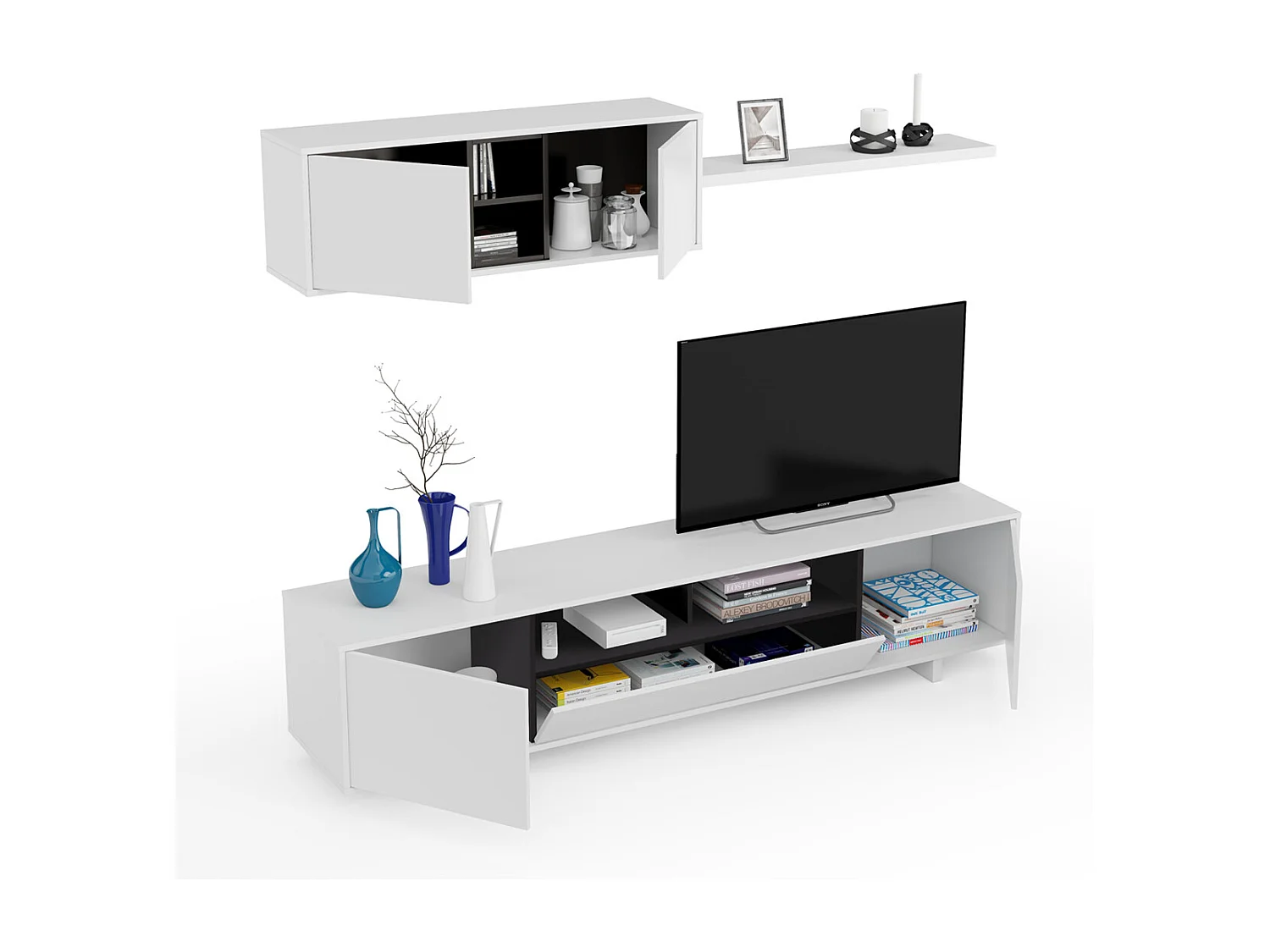 Parete attrezzata soggiorno moderna mobile TV pensile sala pranzo salotto BIANCO 200 X 41 X 46 cm - 0Z6682BO