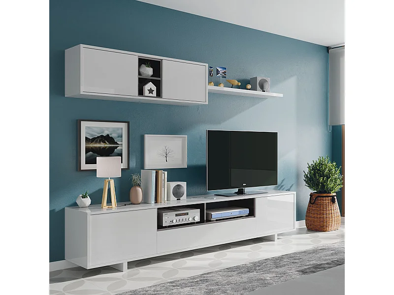 Parete attrezzata soggiorno moderna mobile TV pensile sala pranzo salotto BIANCO 200 X 41 X 46 cm - 0Z6682BO
