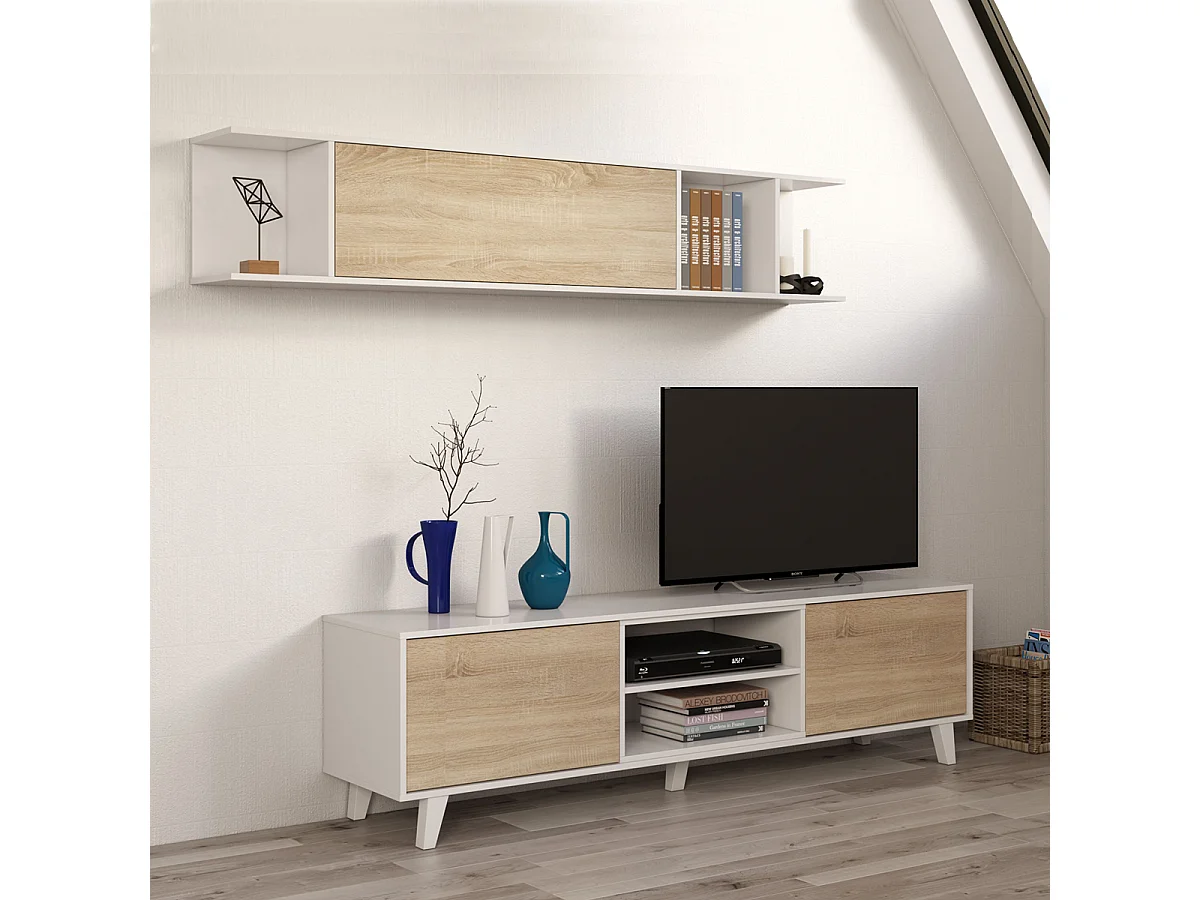 Parete attrezzata soggiorno moderna mobile TV pensile sala pranzo salotto ROVERE+BIANCO 180 X 41 X 51 cm 0F6634BO