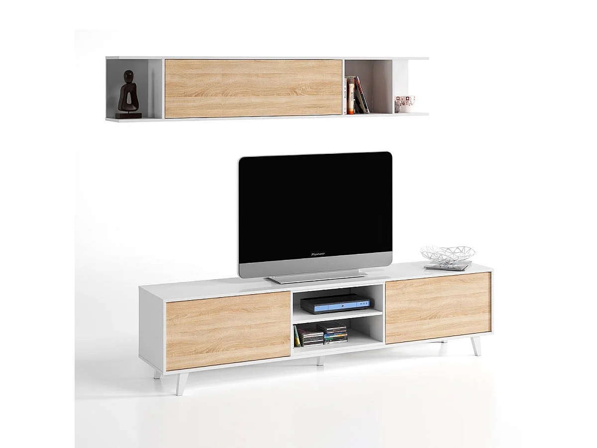 Parete attrezzata soggiorno moderna mobile TV pensile sala pranzo salotto ROVERE+BIANCO 180 X 41 X 51 cm 0F6634BO