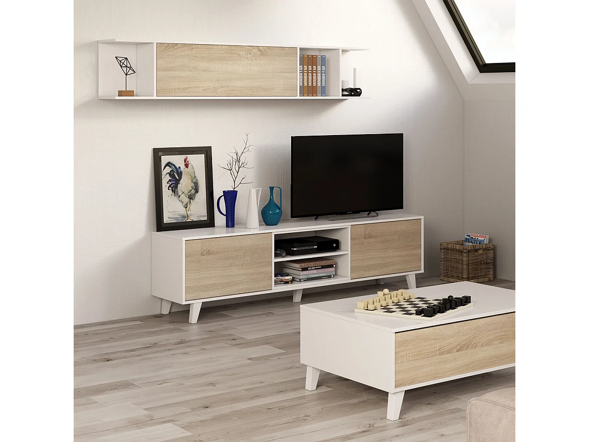 Parete attrezzata soggiorno moderna mobile TV pensile sala pranzo salotto ROVERE+BIANCO 180 X 41 X 51 cm 0F6634BO