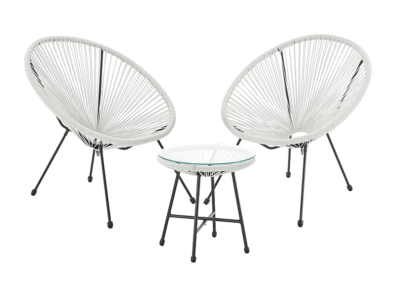 Ensemble de meubles de balcon SVITA BALI Ensemble de salon Relax Egg-Chair en osier Design Blanc