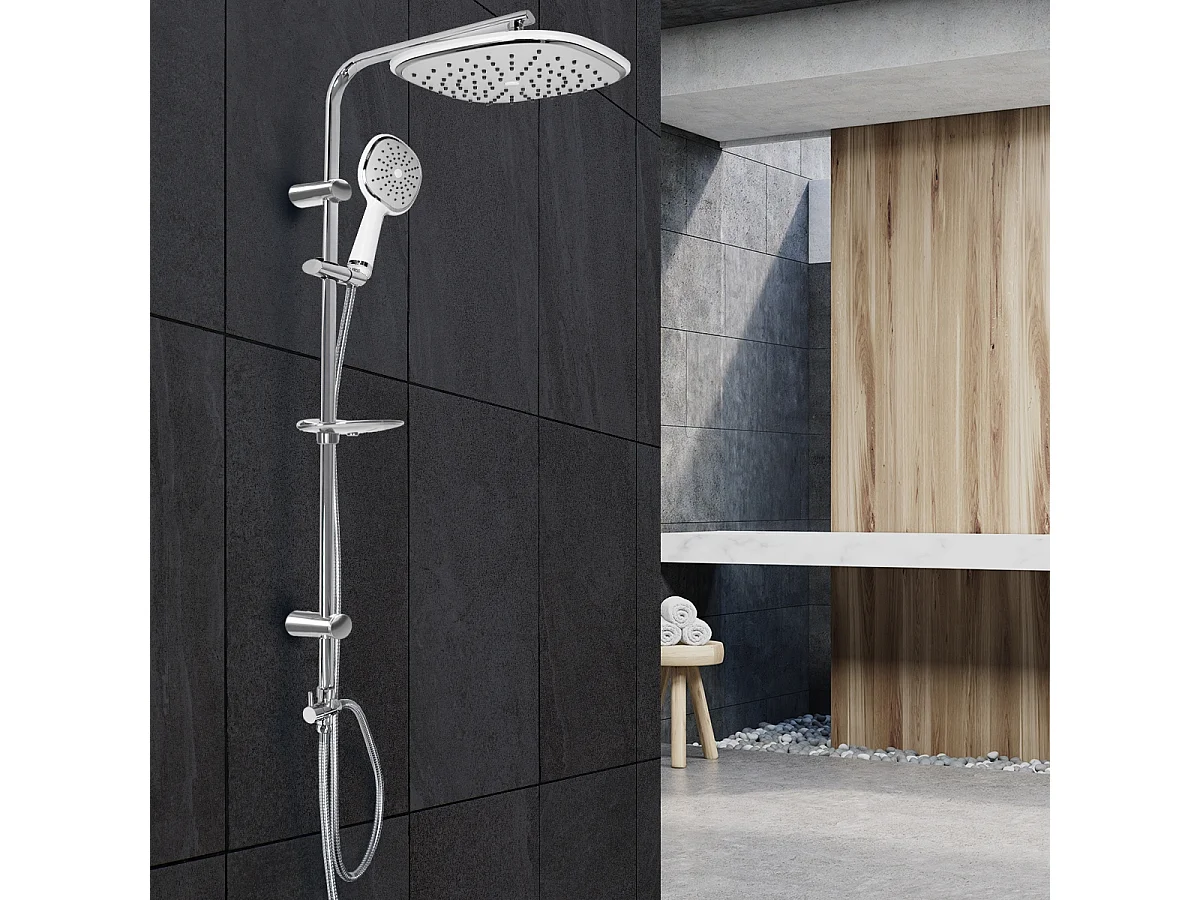 Kit système de douche baignoires effet pluie robinetterie douchette ovale blanc