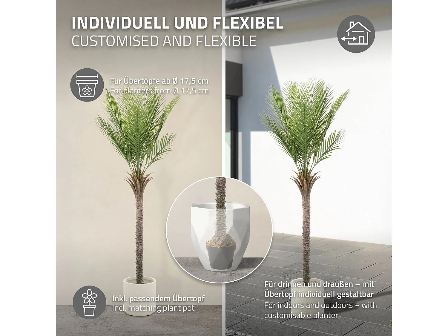 Palmier artificiel 180 cm, Plante artificielle grande, Palmier tropical artificiel, Plante artificielle,  Plant Deko