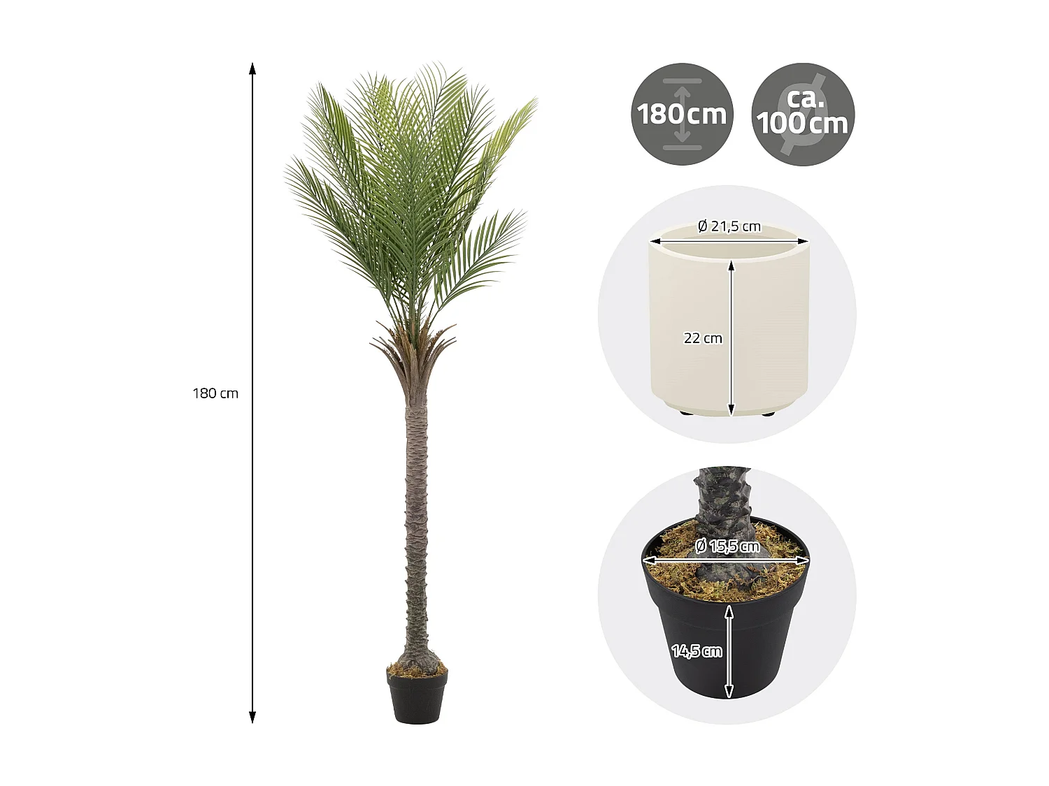 Palmier artificiel 180 cm, Plante artificielle grande, Palmier tropical artificiel, Plante artificielle,  Plant Deko