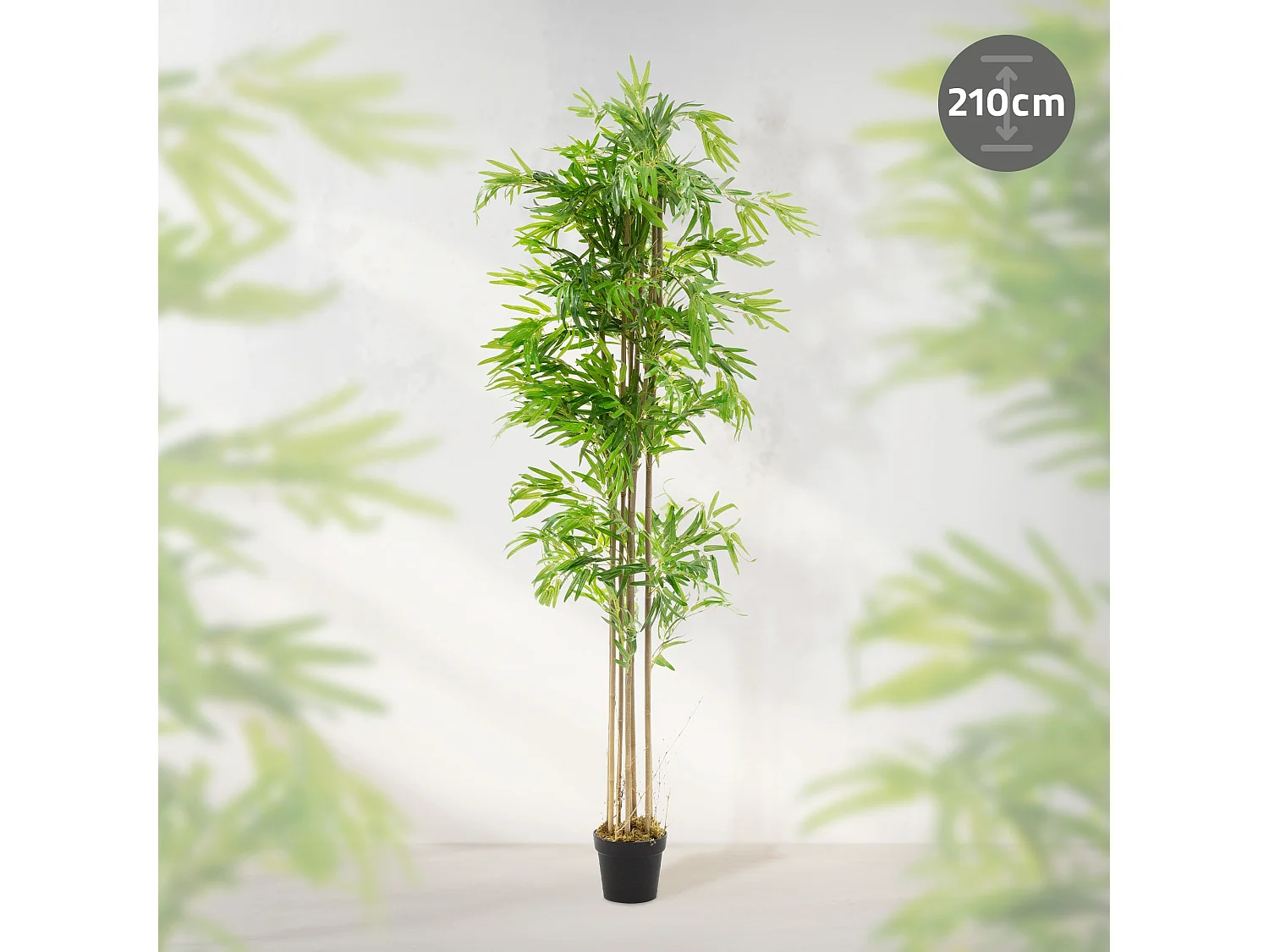 Bambou artificiel 210 cm, Plante artificielle grande, Plante artificielle avec tige en bois véritable