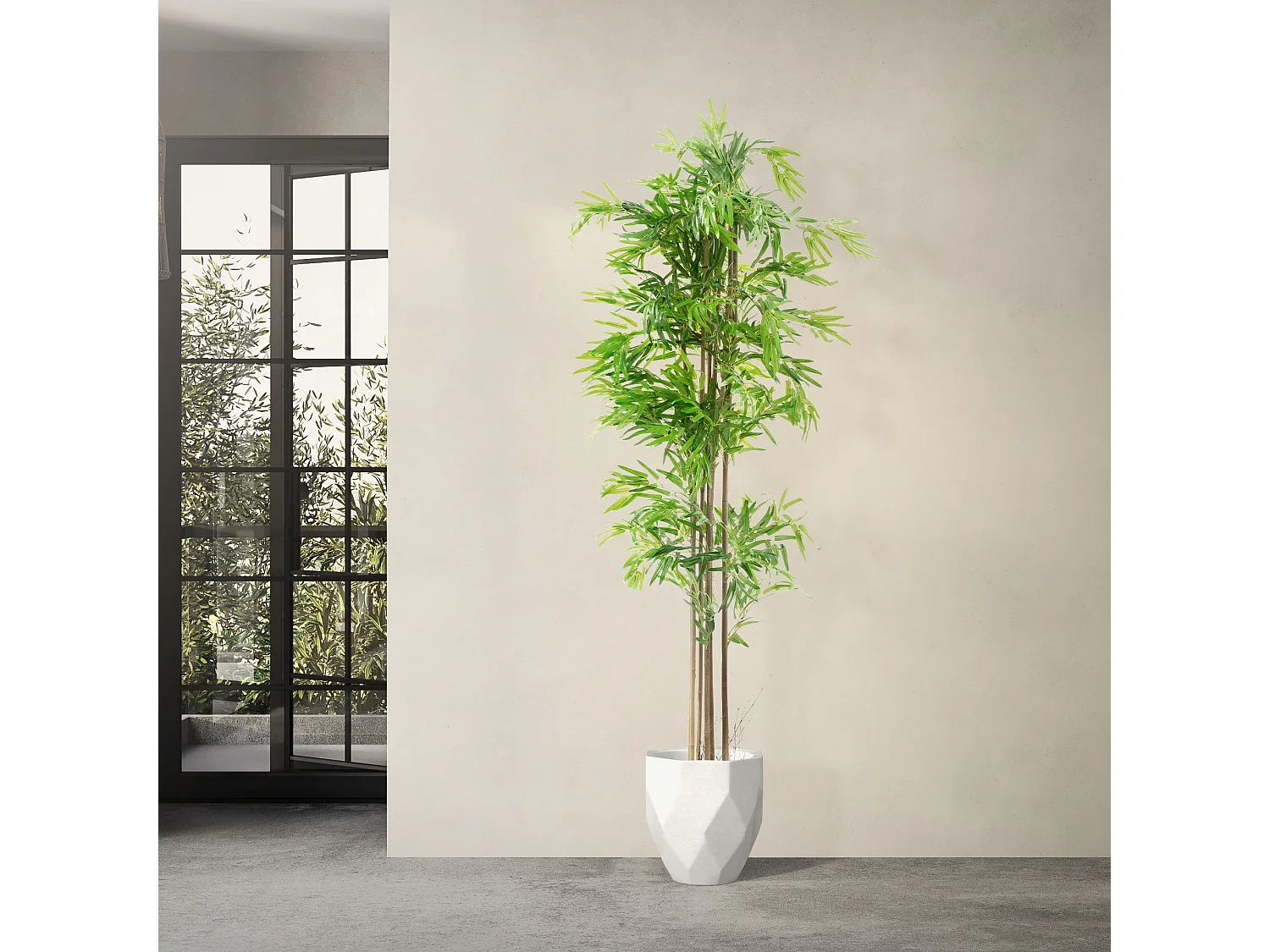 Bambou artificiel 210 cm, Plante artificielle grande, Plante artificielle avec tige en bois véritable