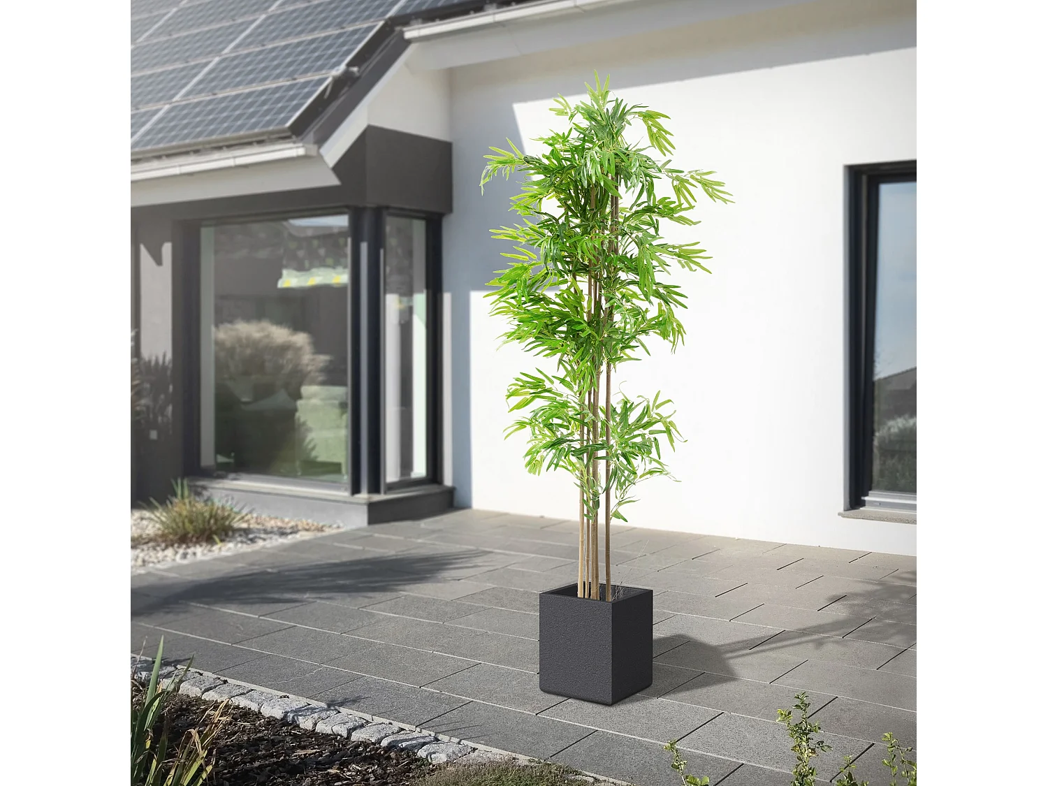 Bambou artificiel 210 cm, Plante artificielle grande, Plante artificielle avec tige en bois véritable