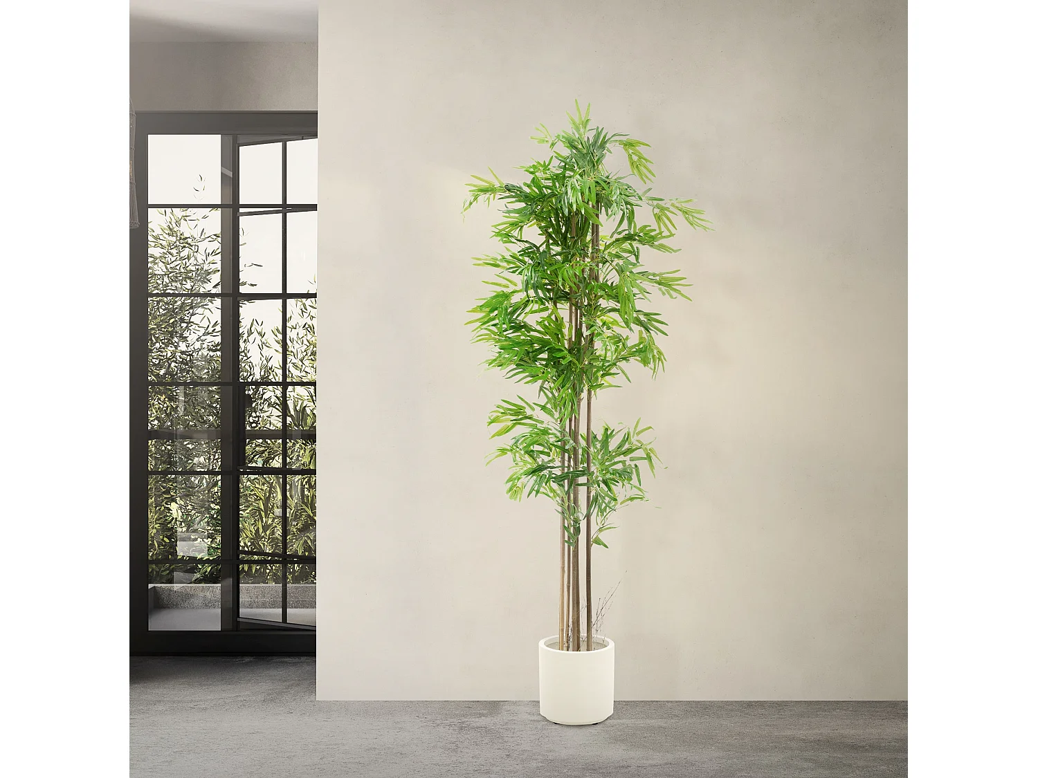 Bambou artificiel 210 cm, Plante artificielle grande, Plante artificielle avec tige en bois véritable