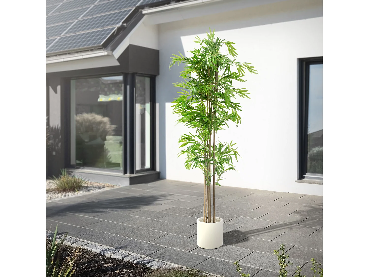 Bambou artificiel 210 cm, Plante artificielle grande, Plante artificielle avec tige en bois véritable