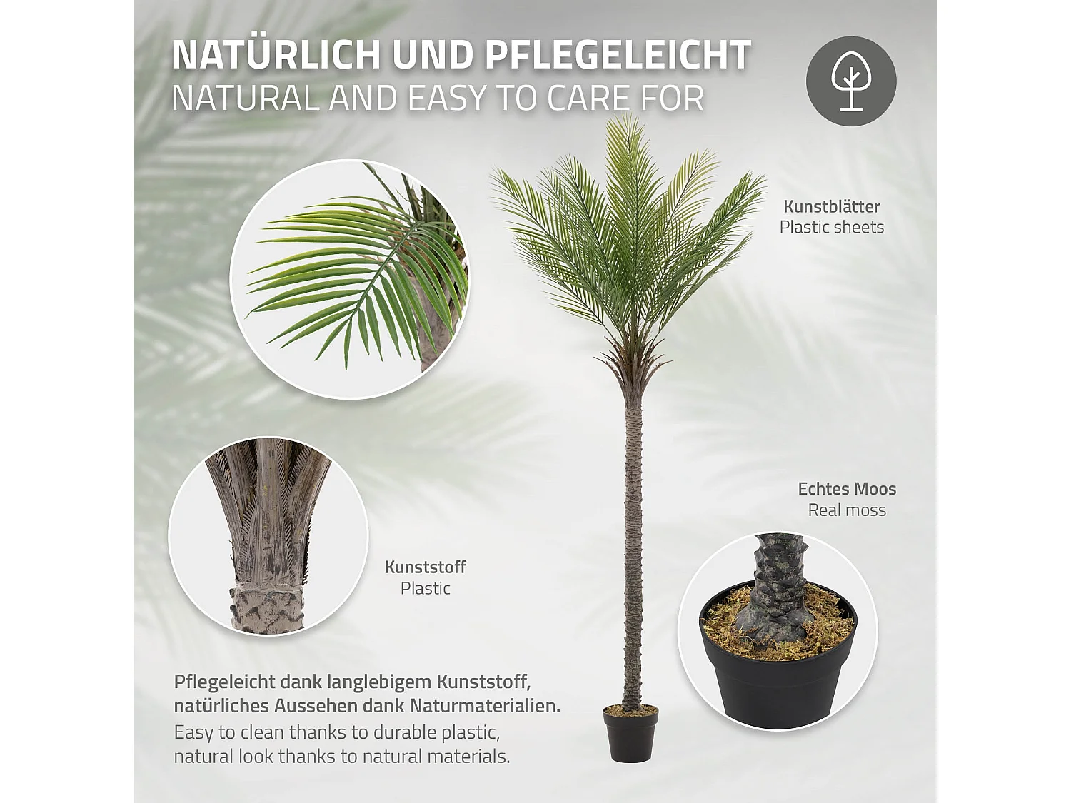 ML-Design Palma artificiale 210 cm, grande pianta artificiale, palma tropicale artificiale, pianta artificiale, pianta finta Deko