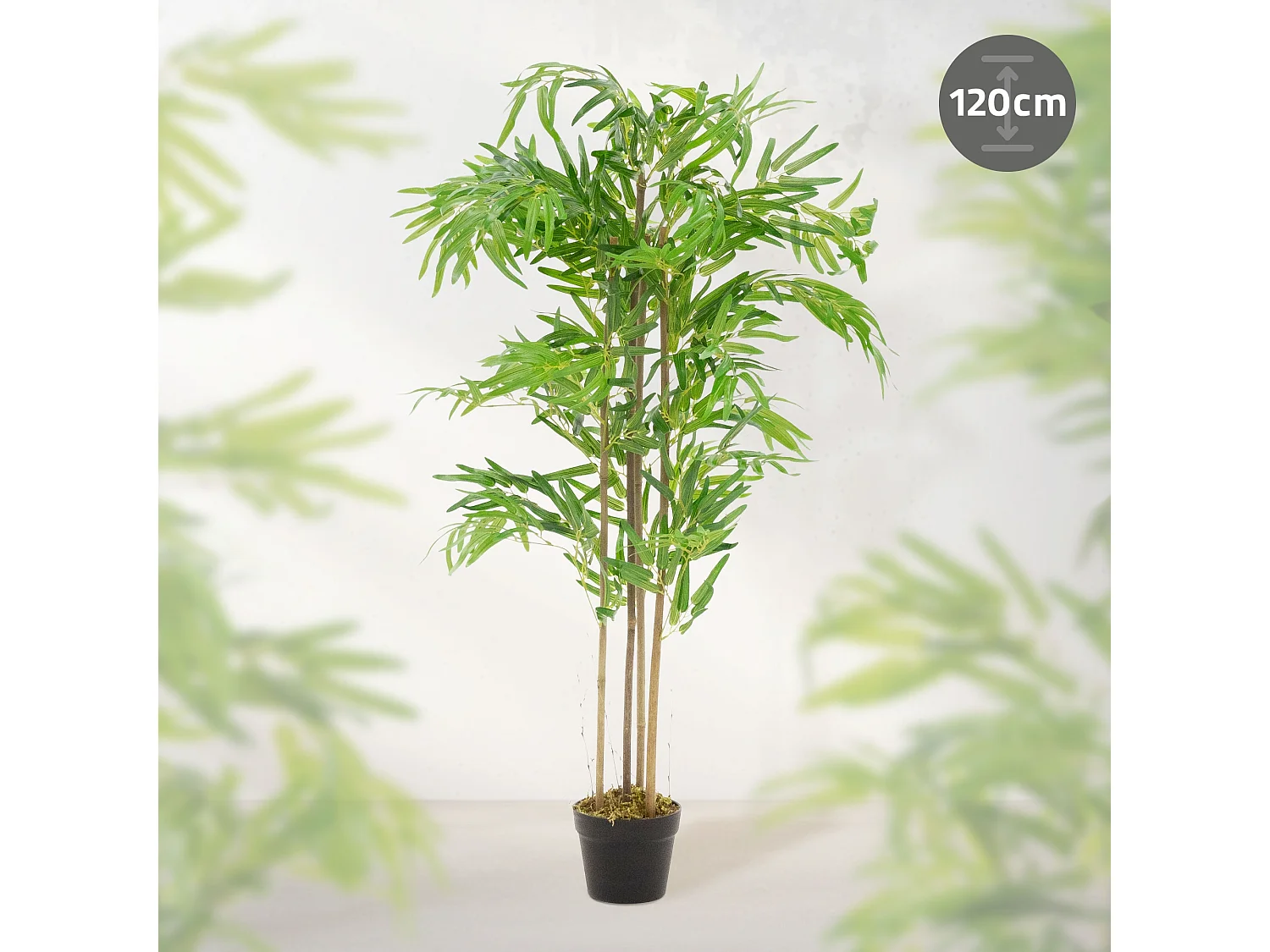 ML-Design Bambú artificial 120 cm, Planta artificial grande, Planta artificial con tallo de madera auténtica