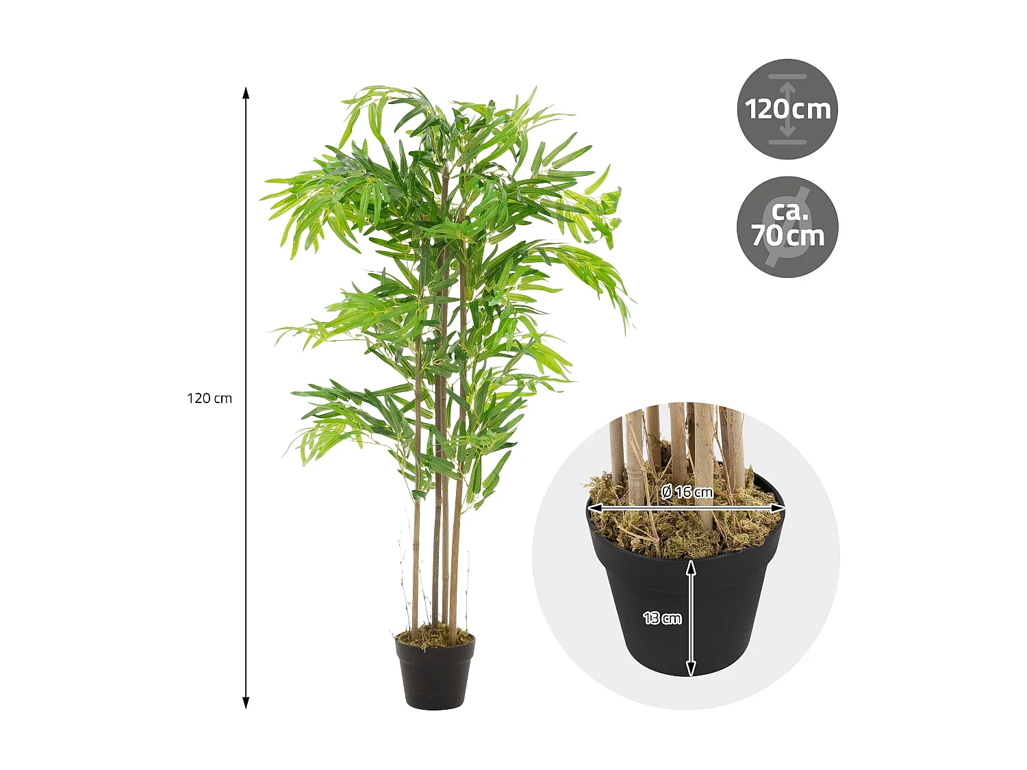 ML-Design Bambú artificial 120 cm, Planta artificial grande, Planta artificial con tallo de madera auténtica