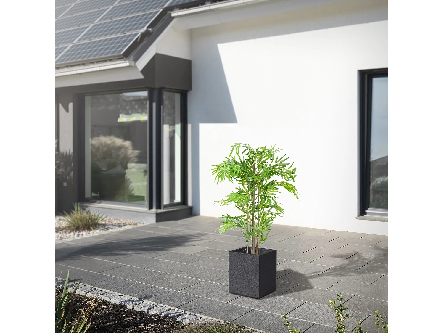 ML-Design Bambú artificial 120 cm, Planta artificial grande, Planta artificial con tallo de madera auténtica