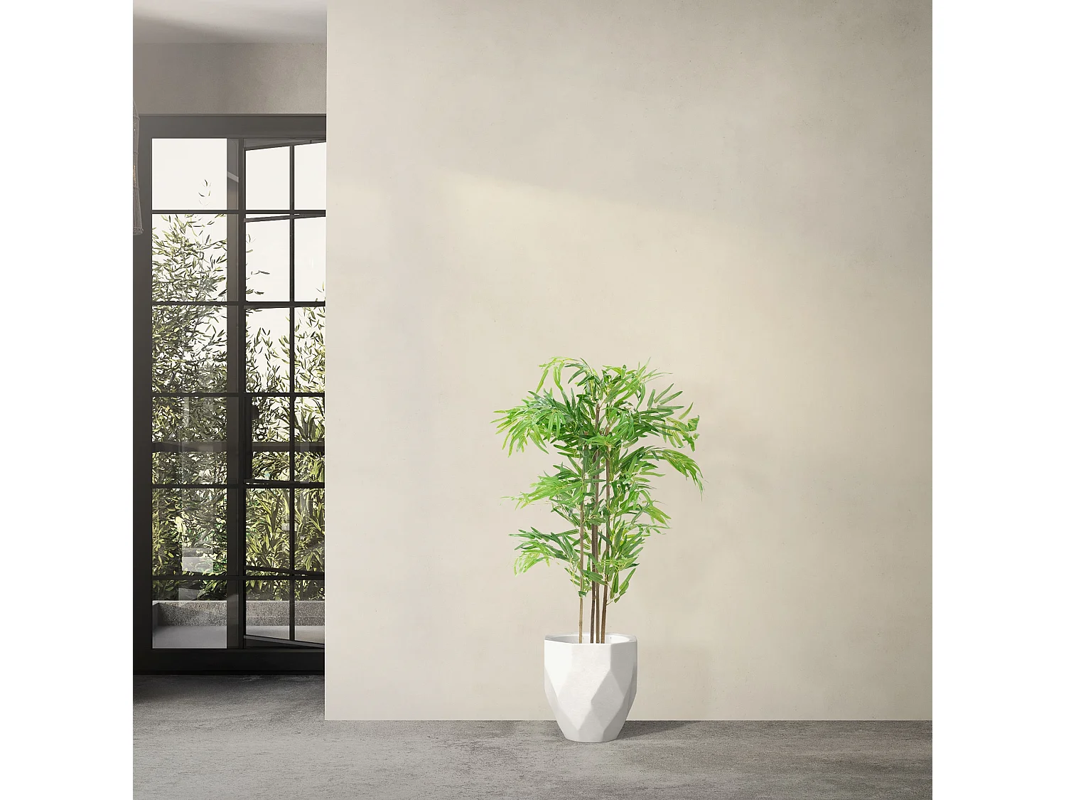 ML-Design Bambú artificial 120 cm, Planta artificial grande, Planta artificial con tallo de madera auténtica