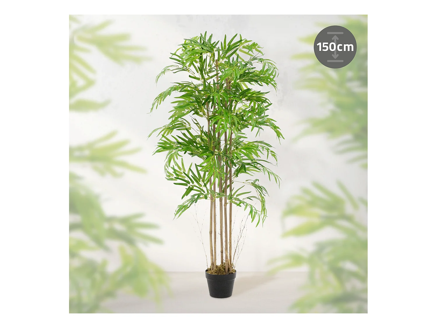 Bambou artificiel 150 cm, Plante artificielle grande, Plante artificielle avec tige en bois véritable