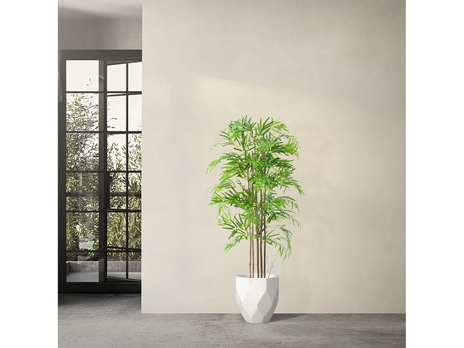 Bambou artificiel 150 cm, Plante artificielle grande, Plante artificielle avec tige en bois véritable