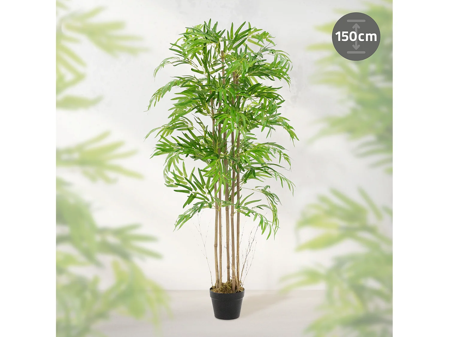 Bambou artificiel 150 cm, Plante artificielle grande, Plante artificielle avec tige en bois véritable