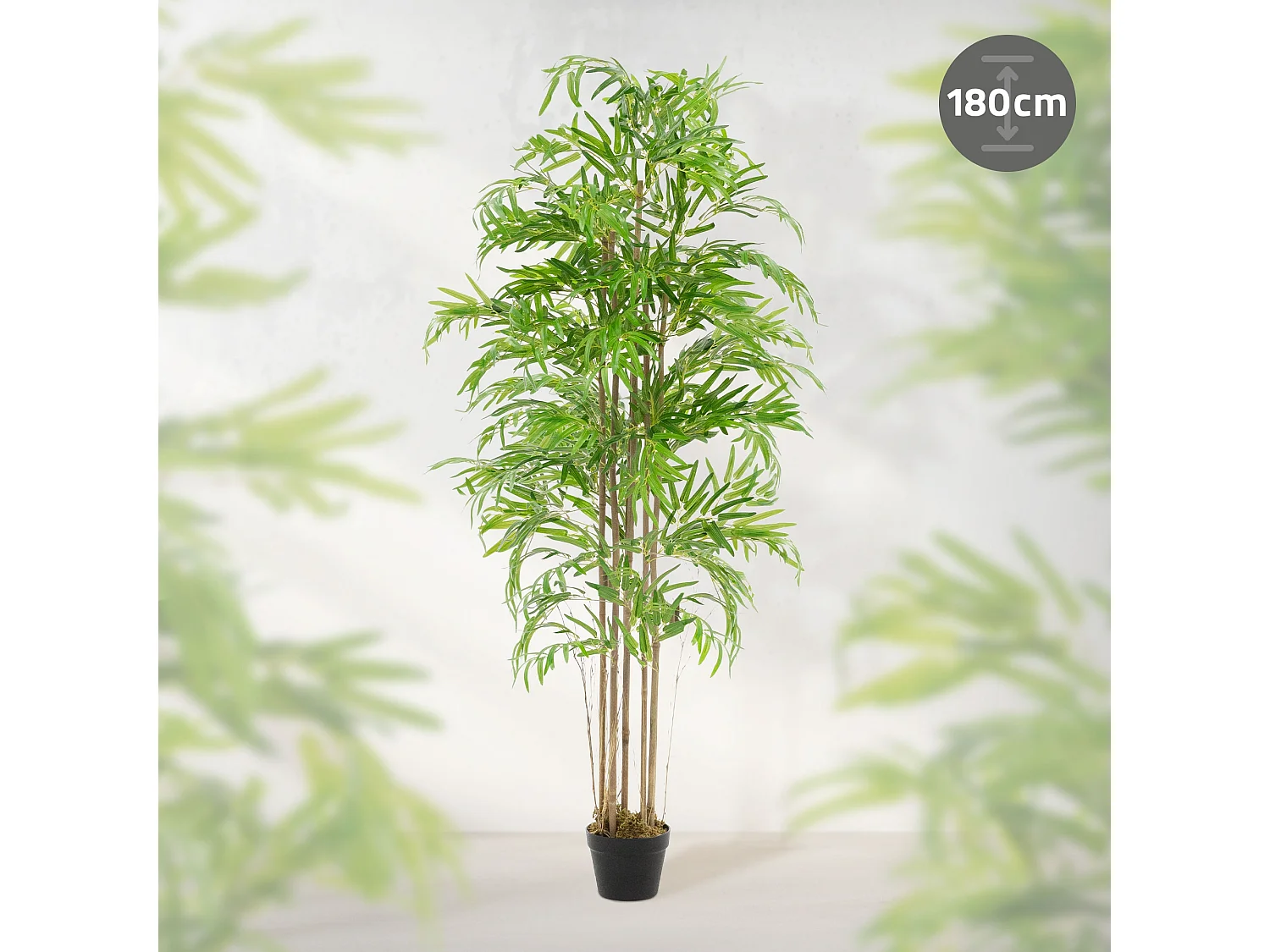 Bambou artificiel 180 cm, Plante artificielle grande, Plante artificielle avec tige en bois véritable