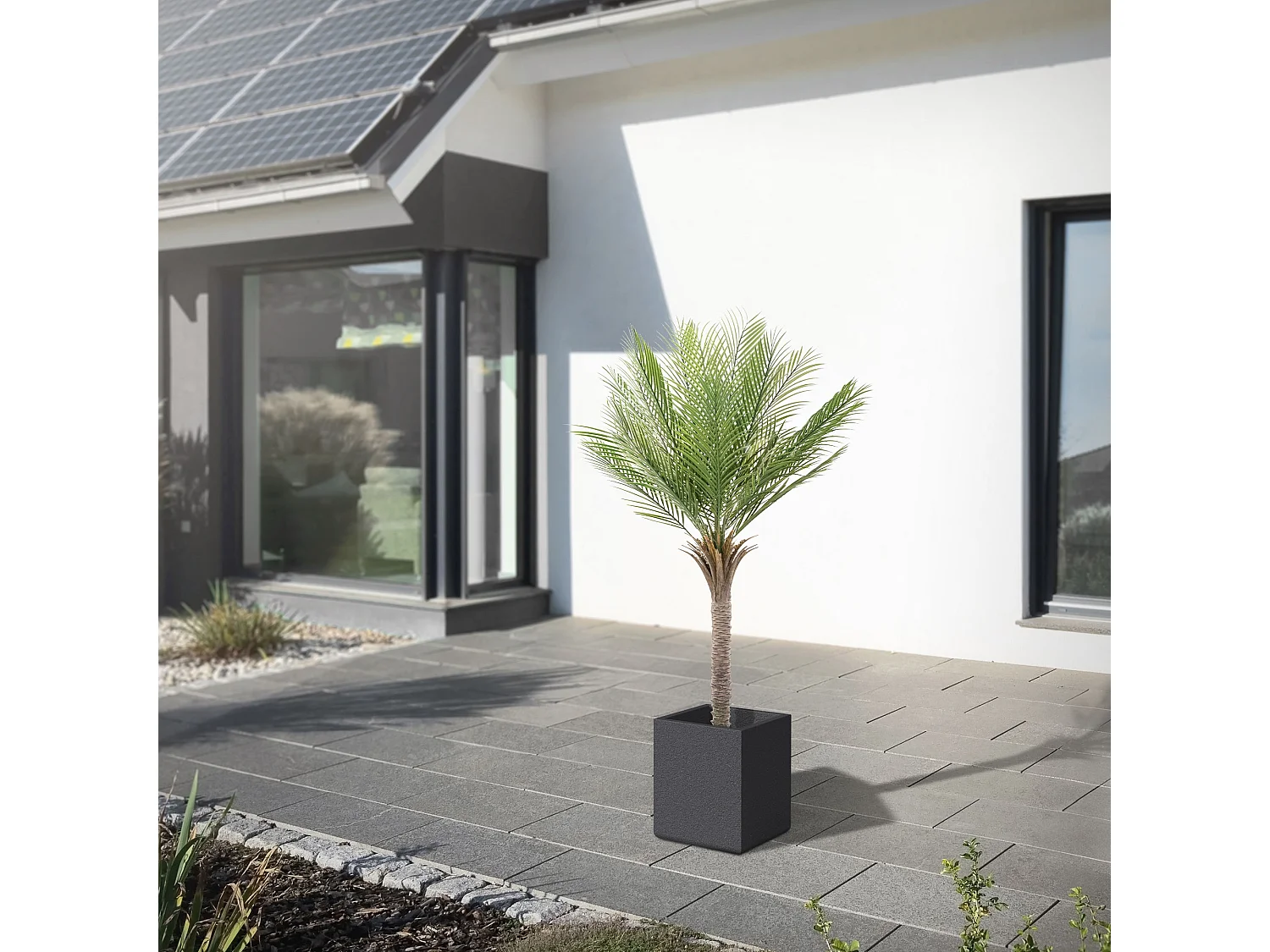 Palmera artificial ML-Design de 150 cm, planta artificial grande, palmera tropical artificial, planta artificial, planta falsa decorativa