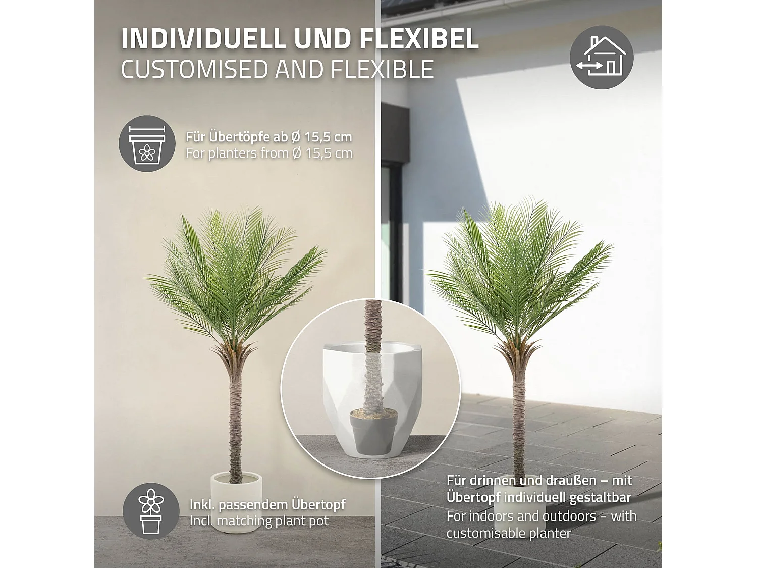 Palmier artificiel 150 cm, Plante artificielle grande, Palmier tropical artificiel, Plante artificielle,  Plant Deko