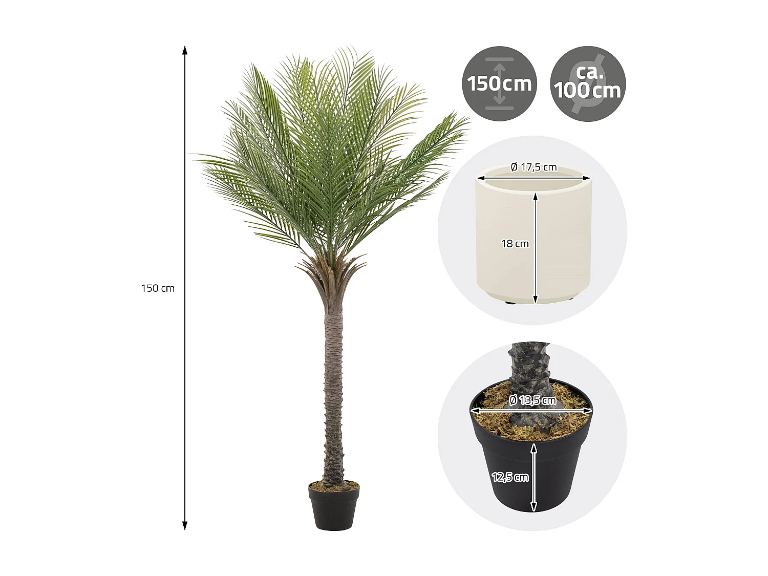 Palmier artificiel 150 cm, Plante artificielle grande, Palmier tropical artificiel, Plante artificielle,  Plant Deko