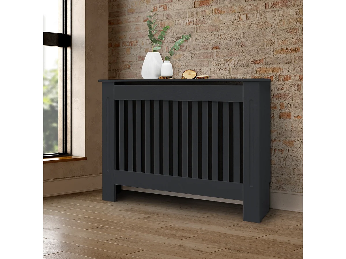 ECD Germany Cubierta para radiador 112x19x82 cm MDF lacado antracita diseño de láminas mueble rústico con acabado mate para calefacción de pared