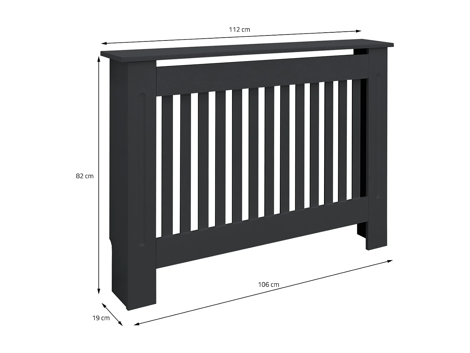 Cache-radiateur 112x19x82 cm anthracite à lattes verticales avec une surface d'étagère habillage robuste en bois MDF matériel de montage mural inclus