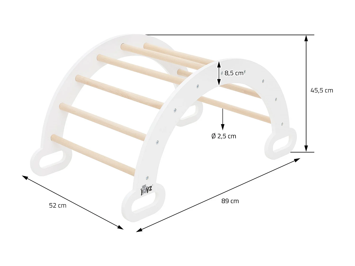 Juguete de motricidad Montessori para niños con triángulo de escalada y tobogán de madera blanco