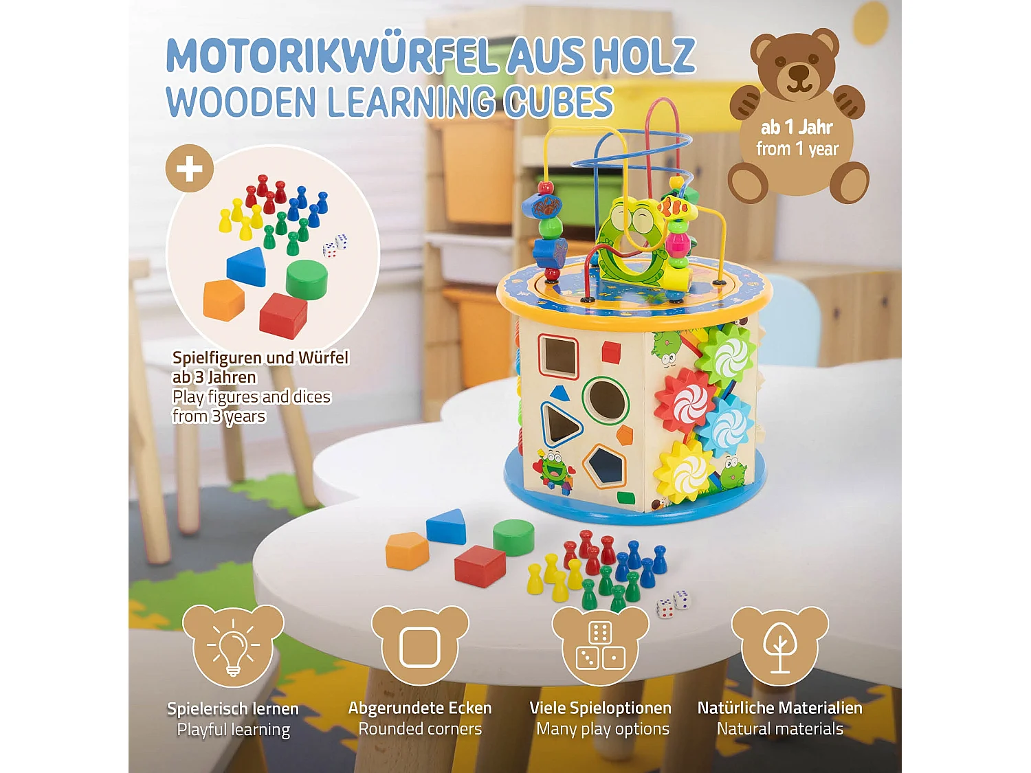 Cube de motricité 8 en 1 en bois jouets pour enfants cubes d'activités éducatif