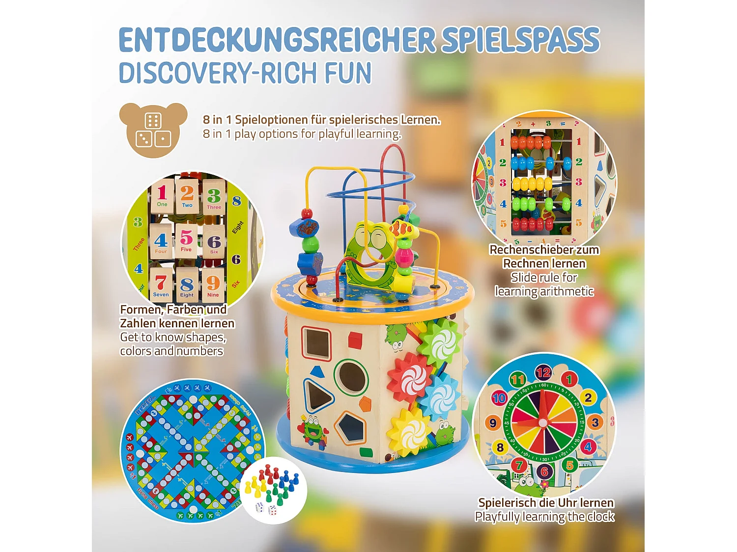 Cube de motricité 8 en 1 en bois jouets pour enfants cubes d'activités éducatif