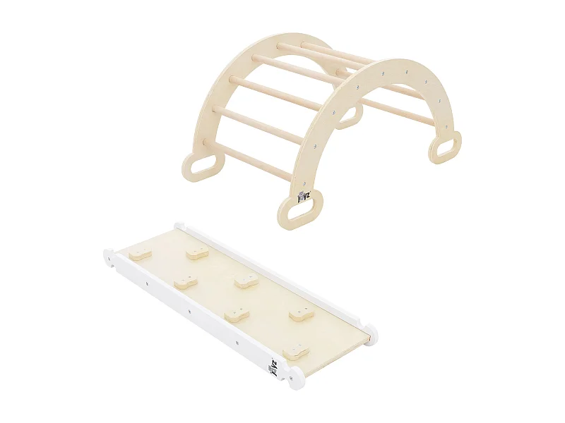 Triángulo de escalada infantil + tobogán de madera natural-blanca Juguete Montessori