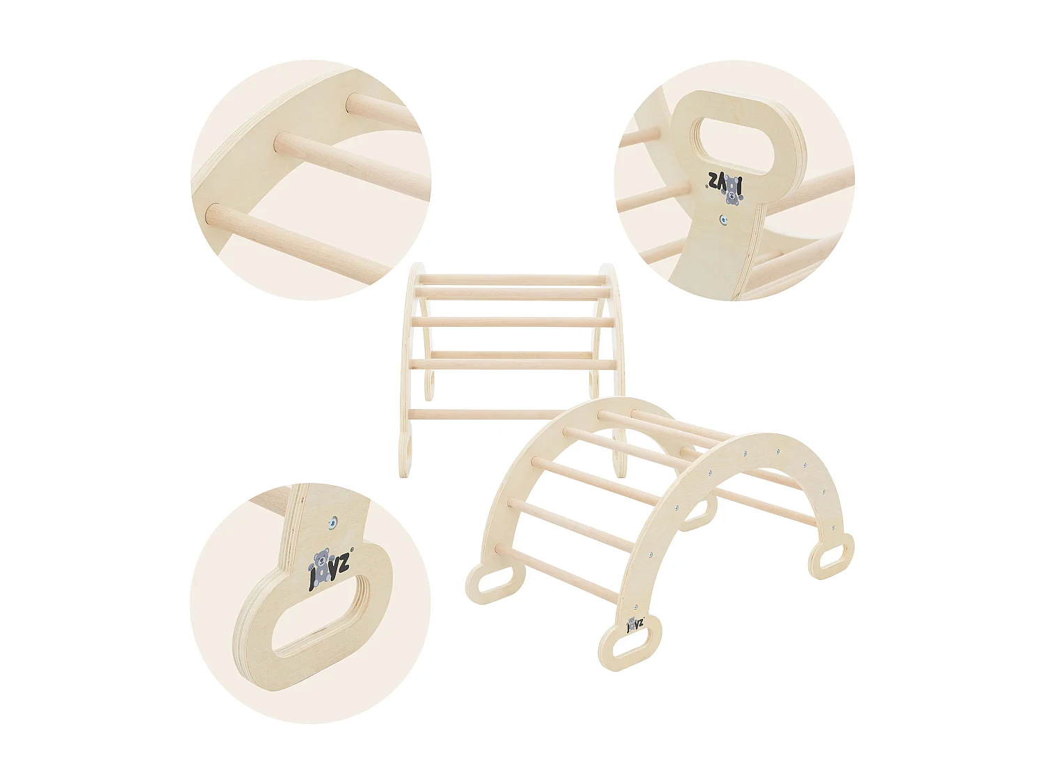 Triángulo de escalada infantil + tobogán de madera natural-blanca Juguete Montessori