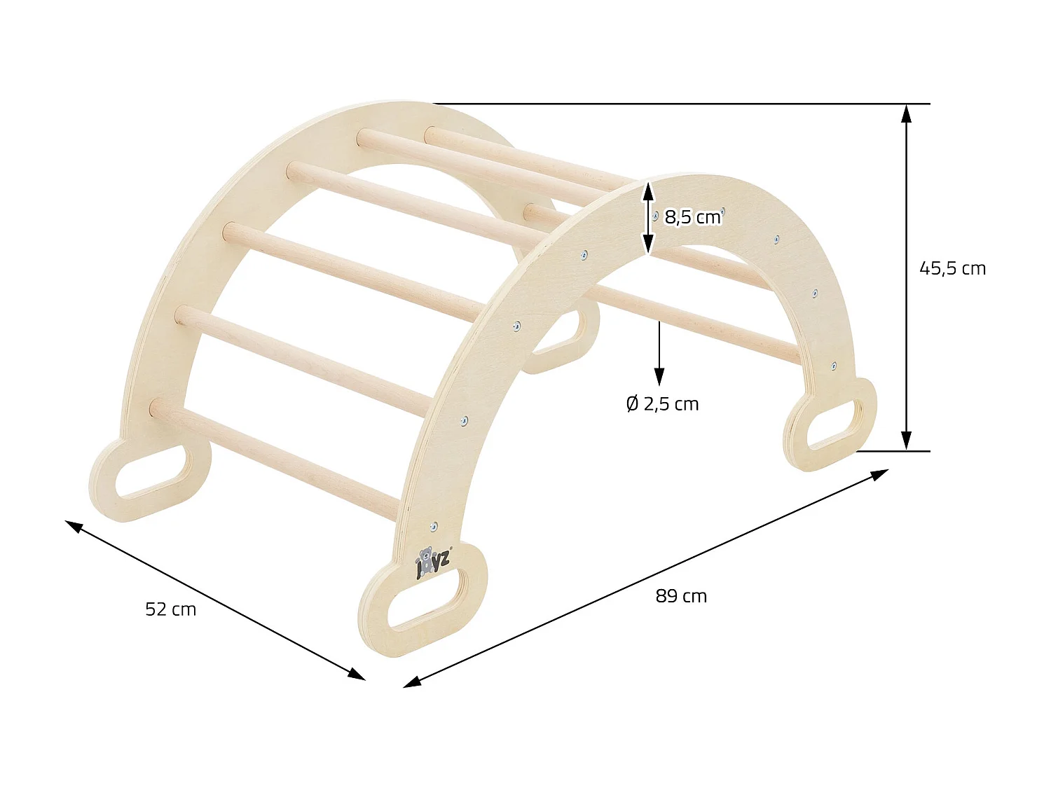 Triángulo de escalada infantil + tobogán de madera natural-blanca Juguete Montessori