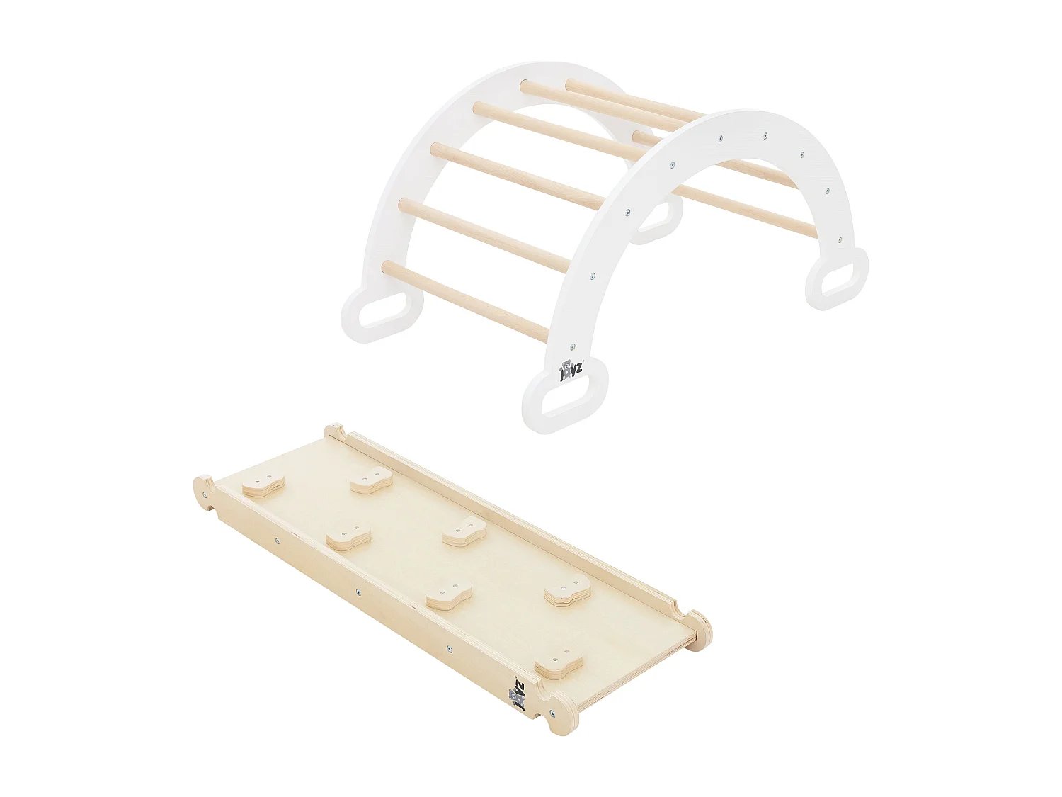 Triángulo de escalada infantil + tobogán en madera natural blanca Juguete Montessori