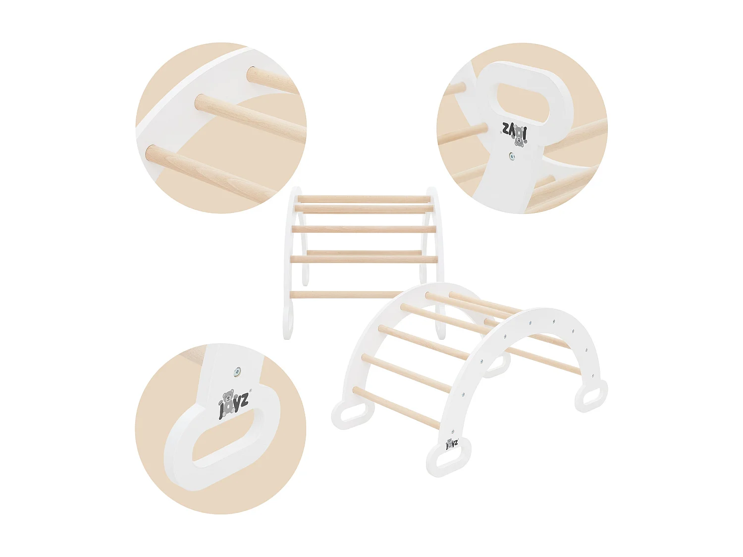 Triángulo de escalada infantil + tobogán en madera natural blanca Juguete Montessori