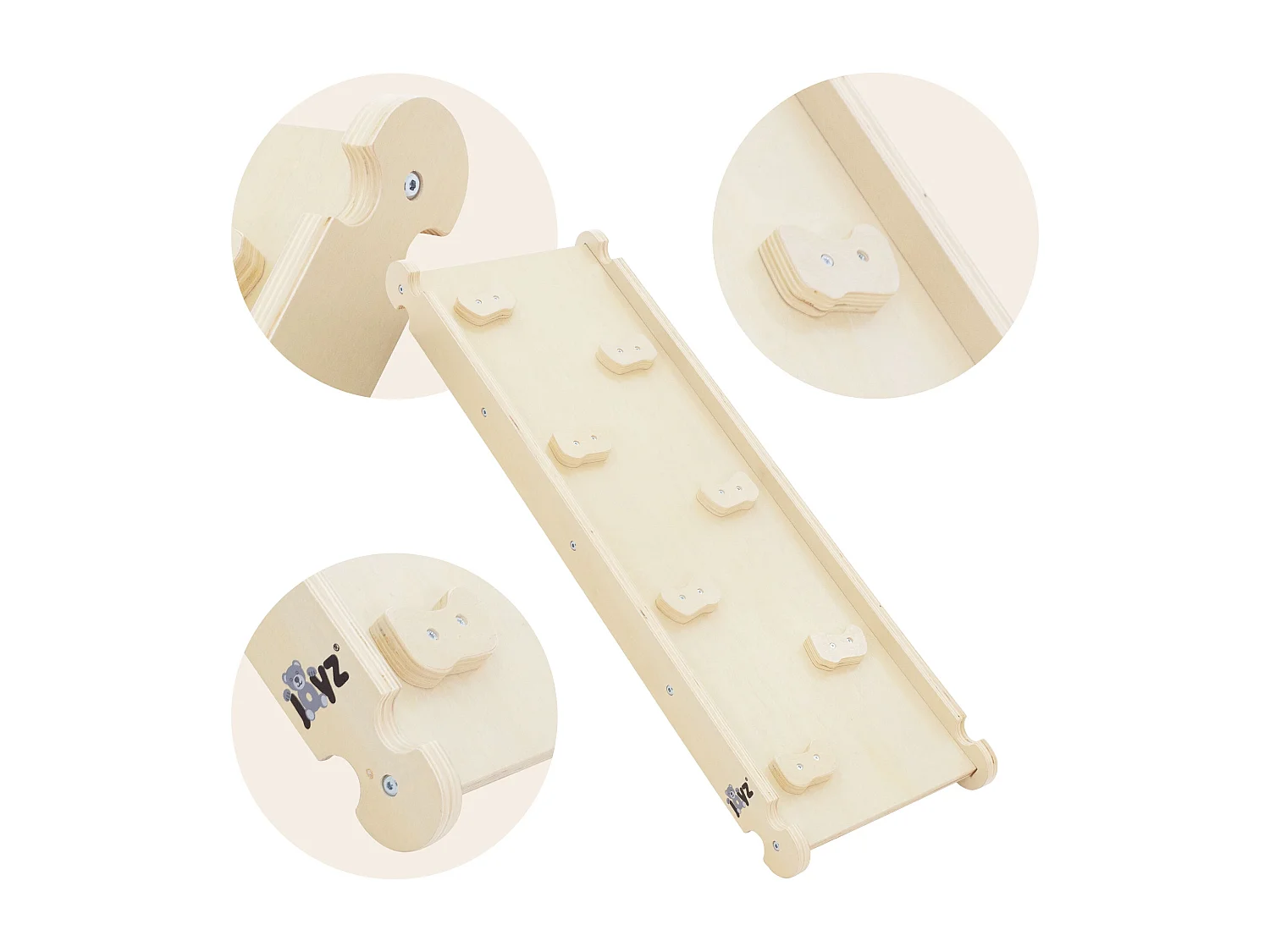 Triángulo de escalada infantil + tobogán en madera natural blanca Juguete Montessori