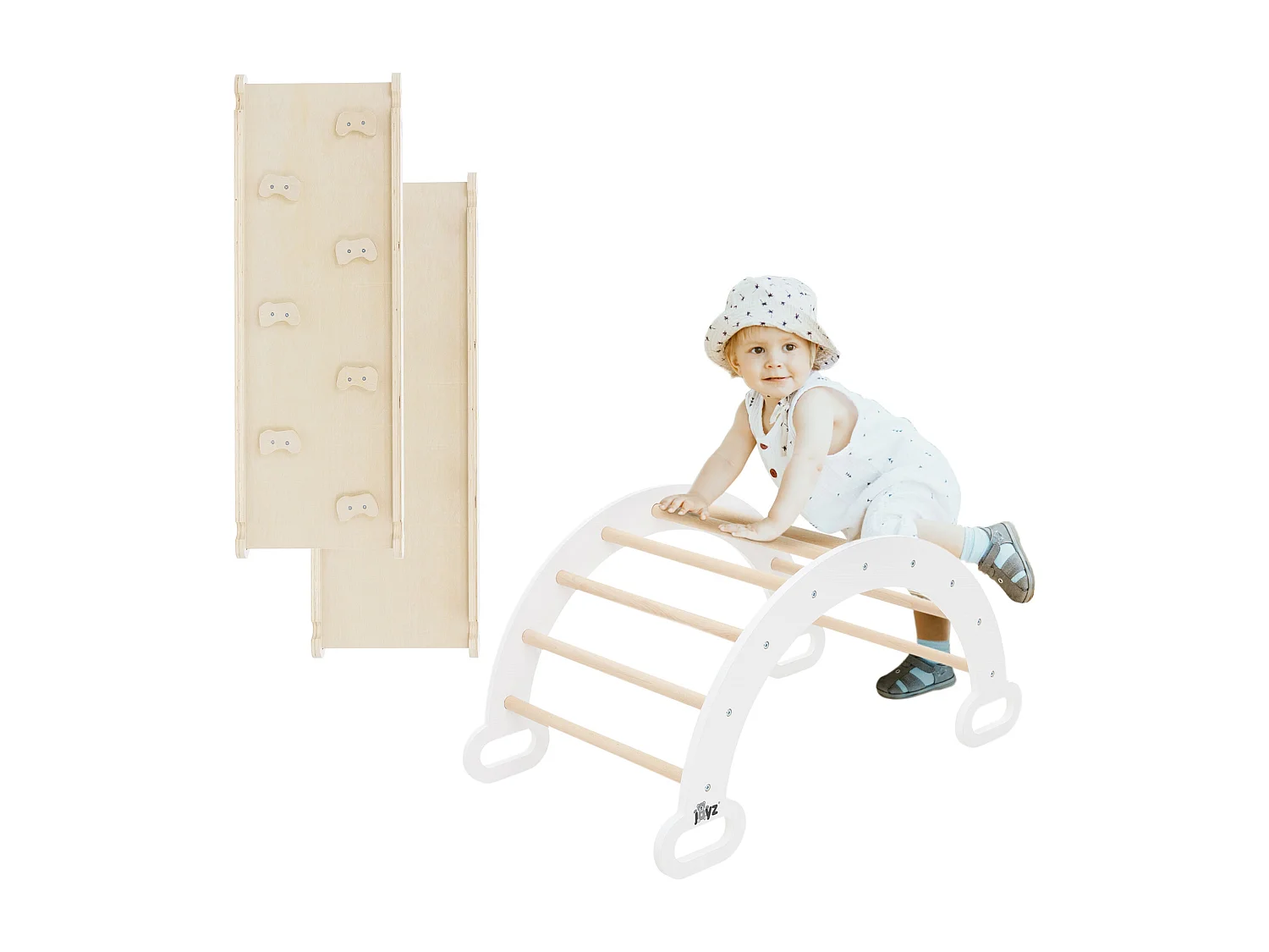 Triángulo de escalada infantil + tobogán en madera natural blanca Juguete Montessori