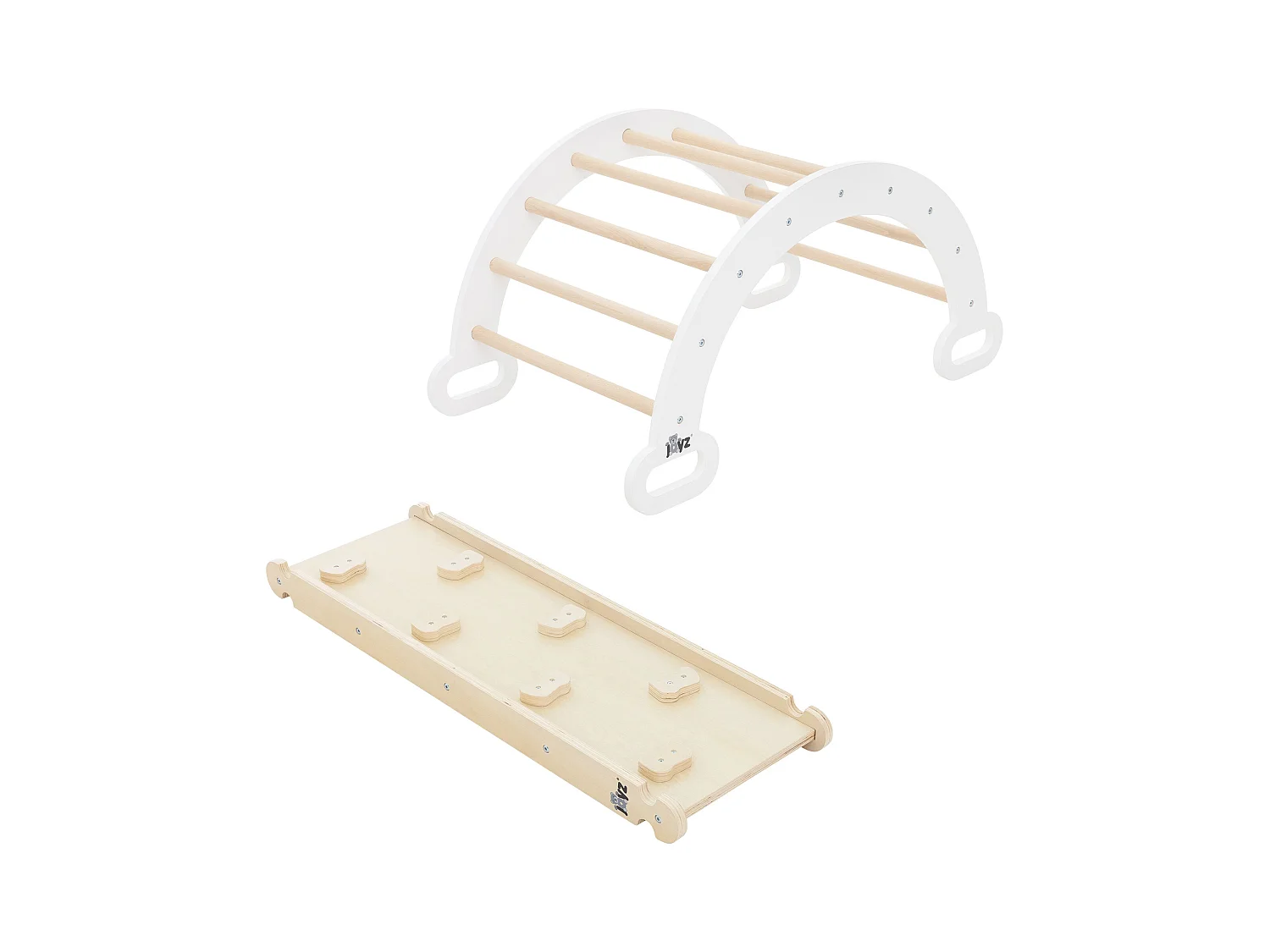 Triangle d'escalade d'enfants + toboggan en bois blanc-naturel jouet Montessori