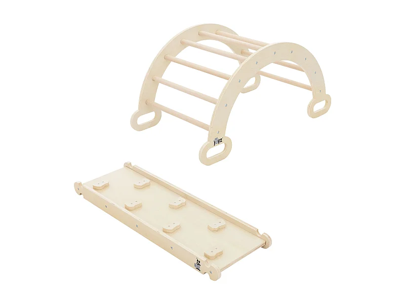 Triángulo de escalada para niños + tobogán de madera natural Juguete de motricidad Montessori