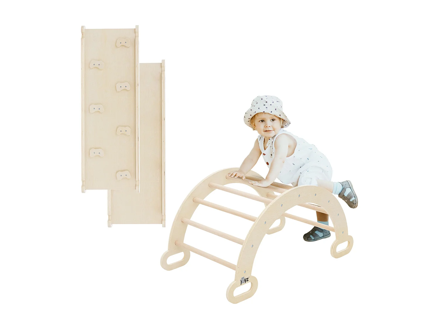 Triángulo de escalada para niños + tobogán de madera natural Juguete de motricidad Montessori